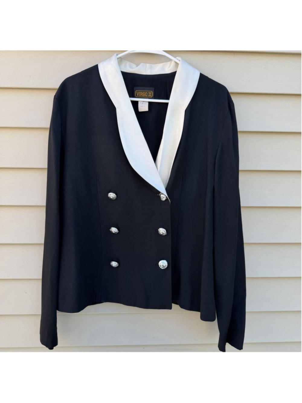 Vintage Shawl Collar Tuxedo Blazer Womens 16 Black Double Breasted Career Formal